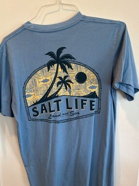 Salt Life Blue Tee with Yellow Palm Graphic